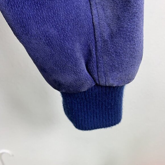 Vintage Bomber Jacket Size Medium Greg Bell Faux Suede Shoulder Pads Blue - Picture 9 of 11